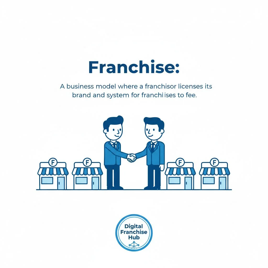 Franchise definition illustration with franchisor and franchisee.